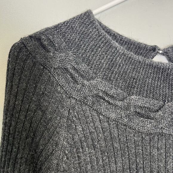 Paul Costelloe Wool Alpaca Long Sleeve Cable Knit Sweater Dress Gray Sz L Ribbed - Picture 5 of 12